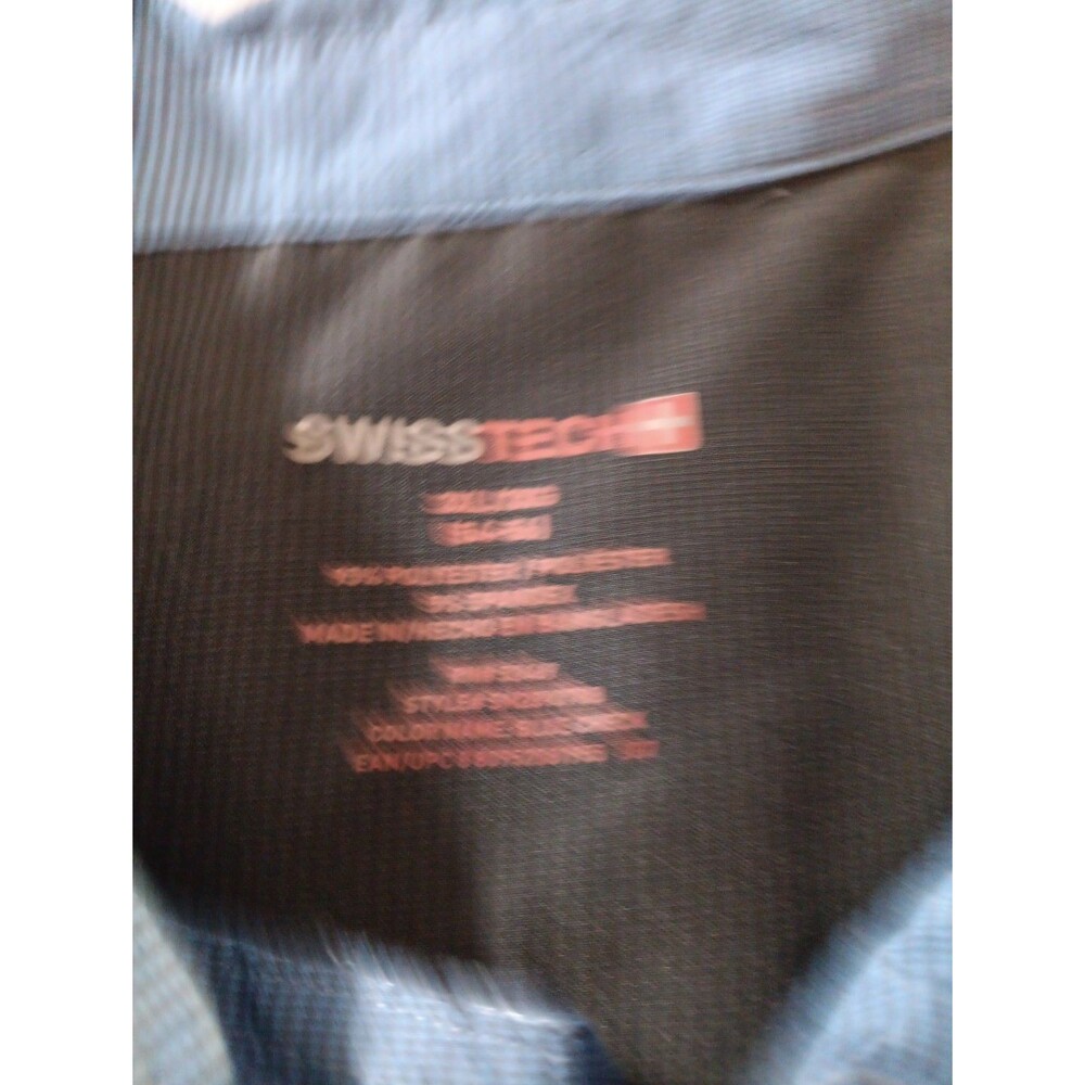 Swiss Tech Shirt Men 3XL Blue Black Checks Button Up Long Sleeve Pockets Stretch - Picture 3 of 5